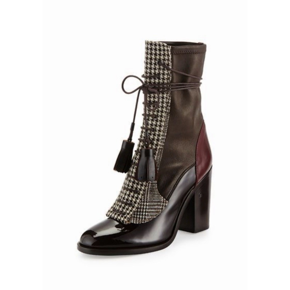 RARE Laurence Dacade Houndstooth Lace-Up Mid-Calf Boots EU 36.